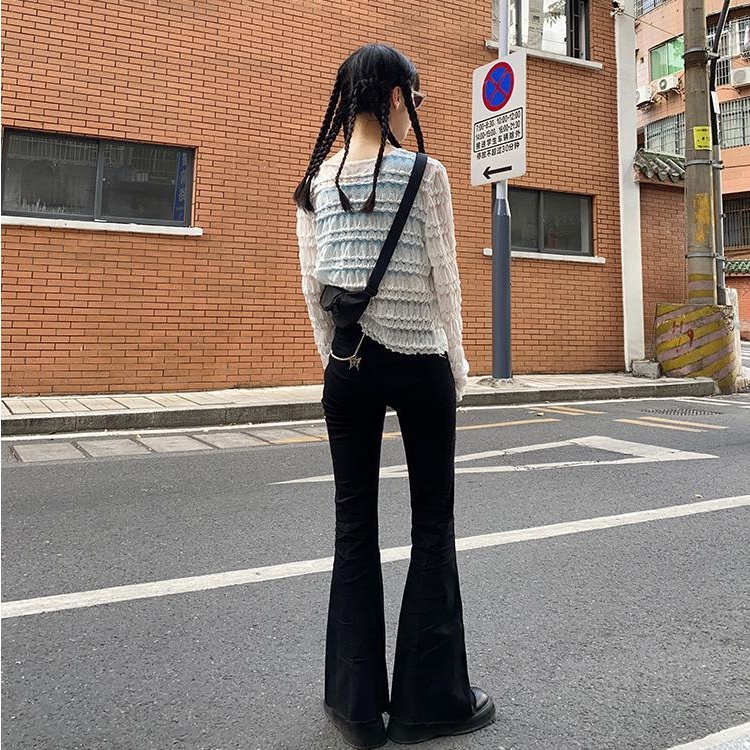 Quần jean SUXI lưng cao ống loe ôm dáng thời trang xuân thu dành cho nữ