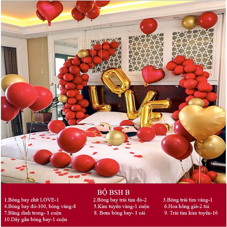 Set bóng bay trang trí phòng cưới đủ phụ kiện, dễ làm [Tặng kèm bơm và keo] mã BSH B