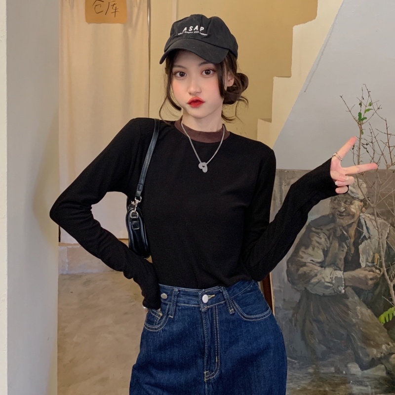 ZHELIHANGFEI Áo Thun Dài Tay Cao Cổ Màu Sắc Đơn Giản Thời Trang