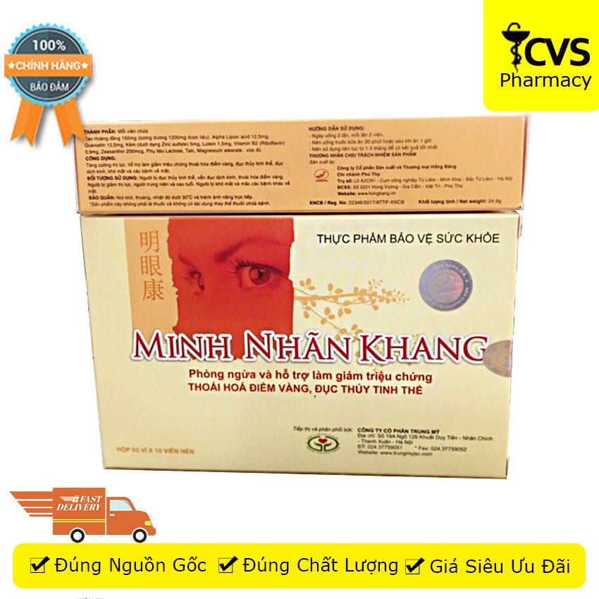 Minh Nhãn Khang - viên uống bổ mắt, hỗ trợ giúp tăng cường thị lực, giảm đục thủy tinh thể - cvspharmacy