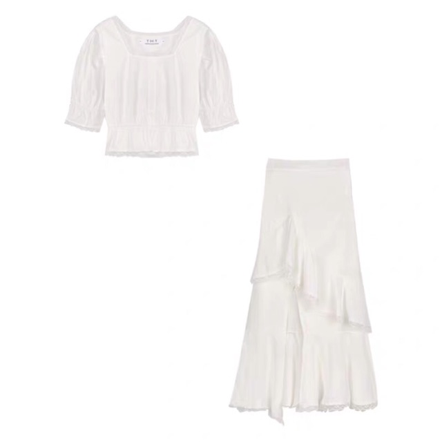 Set áo váy trắng thời trang ulzzang tiểu thư