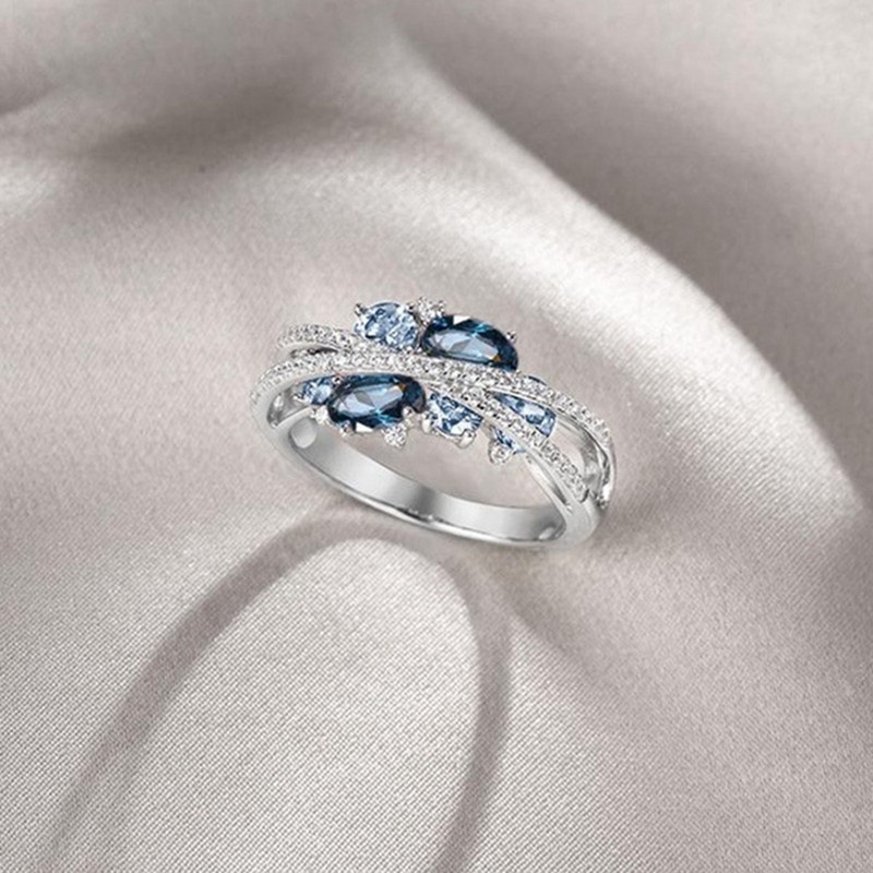 Nhẫn Mạ Bạc 925 Đính Đá Sapphire Sang Trọng
