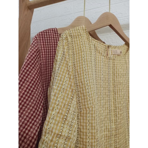 Áo Babydoll Nơ Tay họa tiết kẻ caro siêu xinh