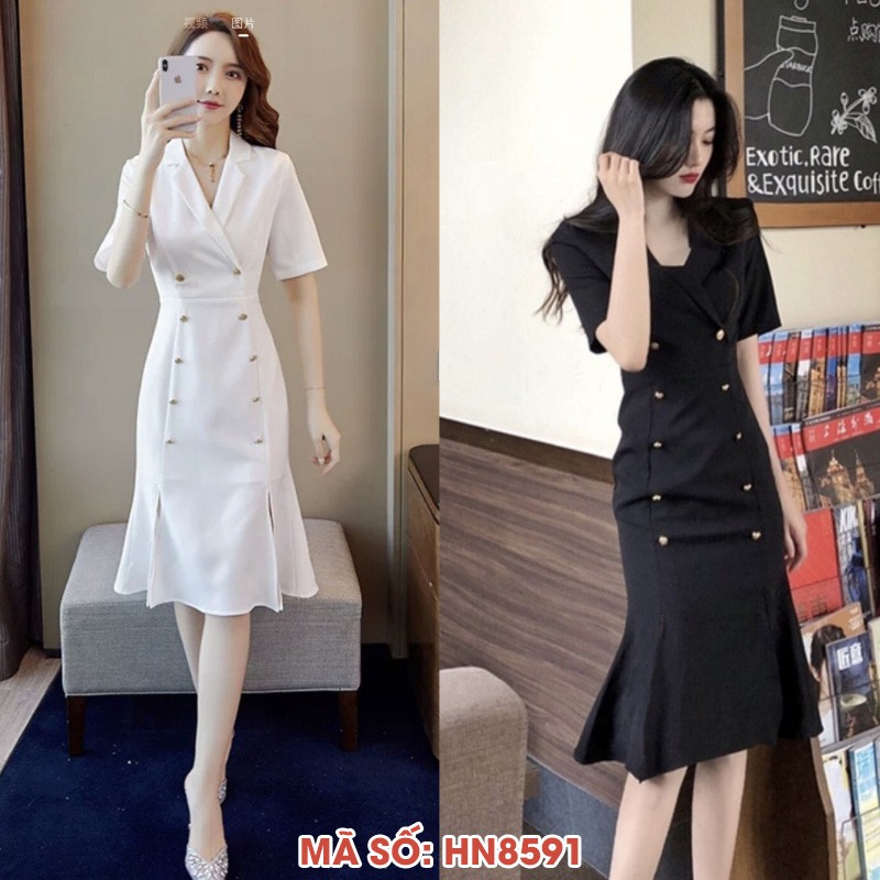 ⚡️ có đủ size ⚡️#HN8591 ĐẦM CÔNG SỞ CỔ VEST ĐÍNH NÚT ĐUÔI CÁ CÁCH ĐIỆU SANG TRỌNG - HÀNG NHẬP