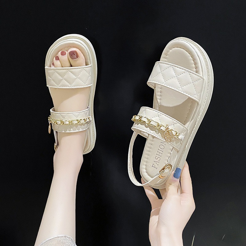 Giày Đế Cao Quai Hậu Đính Dây Móc Xích Dành Cho Phái Nữ Chất Nhựa Mang Êm Chân