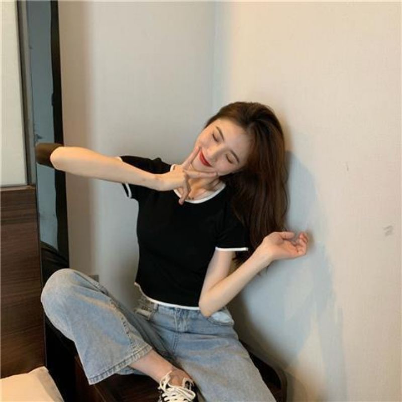 Áo thun nữ tay ngắn cổ tròn đơn giản mà cute