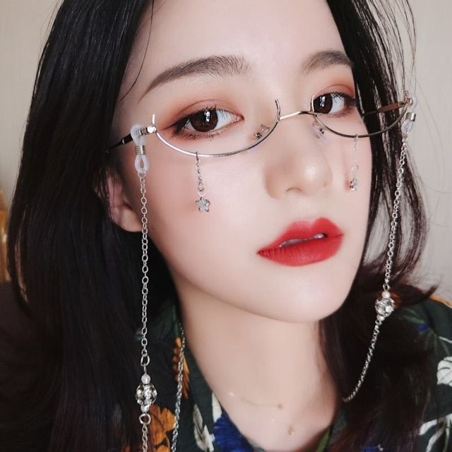 Set kính không tròng nửa gọng+dây kính chain charm ulzzang