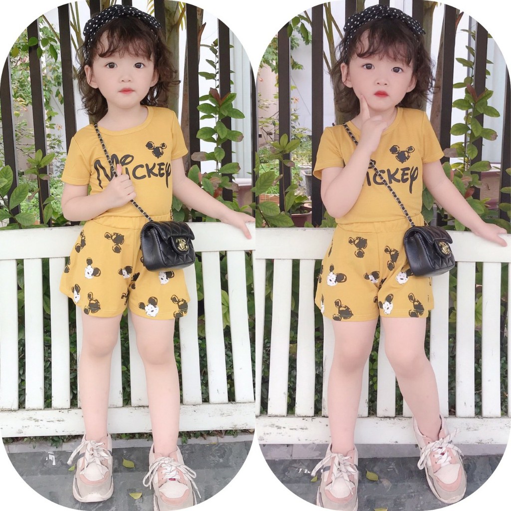 Set bộ cotton xinh xắn, bộ Fuha thời trang bé gái cotton hình mickey