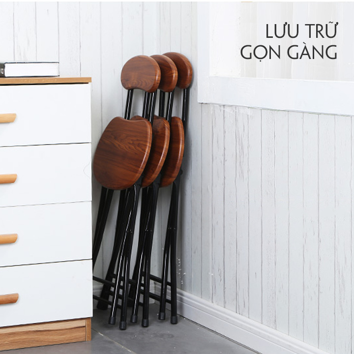 Ghế gỗ gấp gọn, ghế dựa lưng, ghế làm việc đa năng mặt gỗ khung thép bền bỉ, chắc chắn, sơn tĩnh  nhiều màu sắc lựa chọn