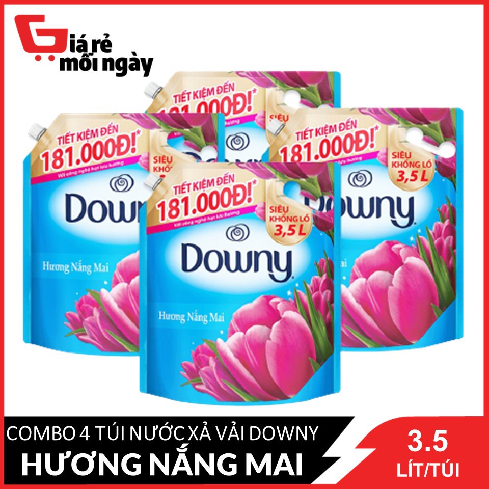 [Nguyên thùng] Combo 4 túi Nước xả vải Downy Nắng mai (Xanh) túi 3.5L X4