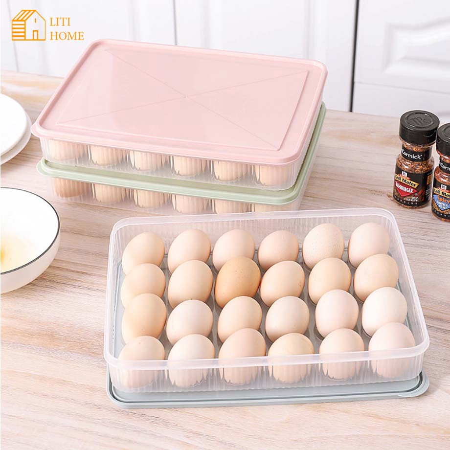 Hộp đựng trứng gà 1 tầng 24 quả có khay cố định không lo vỡ - Đồ gia dụng