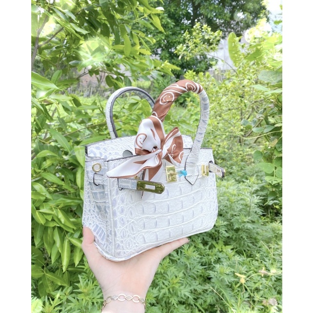 M3259 Túi HM cá sấu vân lưng bản Sup Vip size 20 25 tặng kèm khăn siêu sang