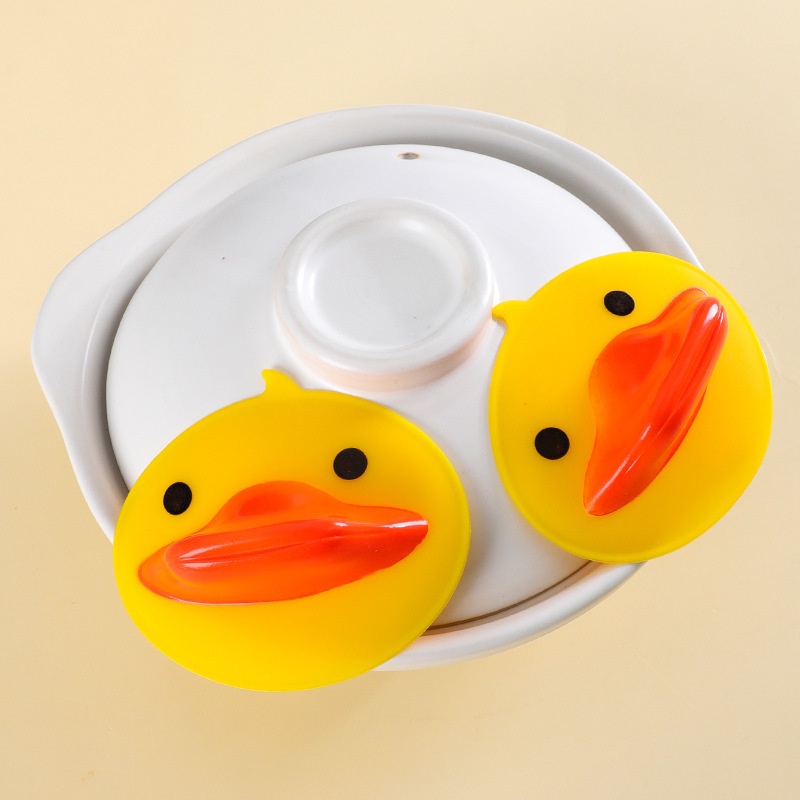 Set 2 Găng Tay Silicon Chống Bỏng Chịu Nhiệt Độ Cao Hình Chú Vịt Màu Vàng Nhỏ Dễ Thương Cho Nhà Bếp