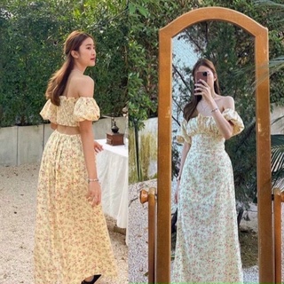 Đầm midi hoa rớt vai cutout lưng bochun - kèm video