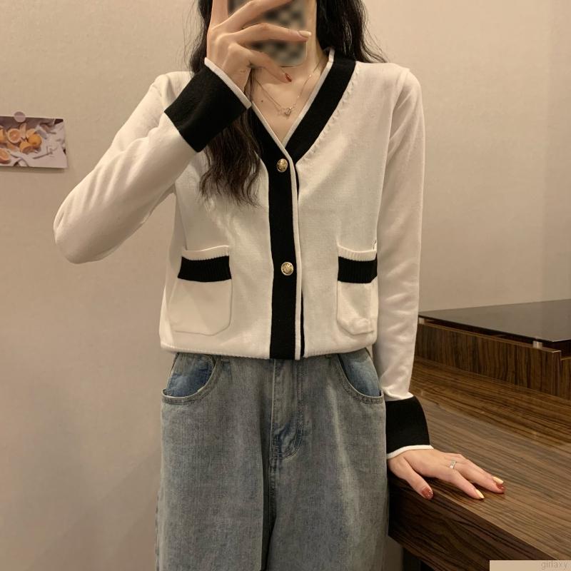Áo khoác cardigan tay dài cổ chữ V màu sắc thời trang cho nữ