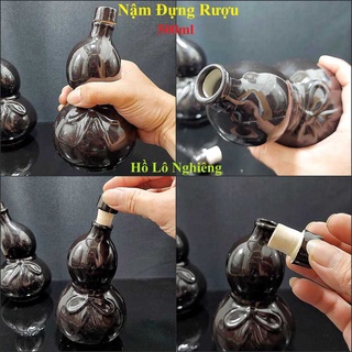 Bình Đựng Rượu Gốm Sứ 500ML Bát Tràng - mẫu hồ lô nghiêng màu đen bóng Nậm Rượu Bát Tràng #binhdungruougom