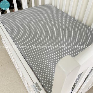 Ga Bọc Đệm Cũi Cho Bé (Chấm Bi Trắng) - Chất Liệu Vải Thô Lụa Cao Cấp