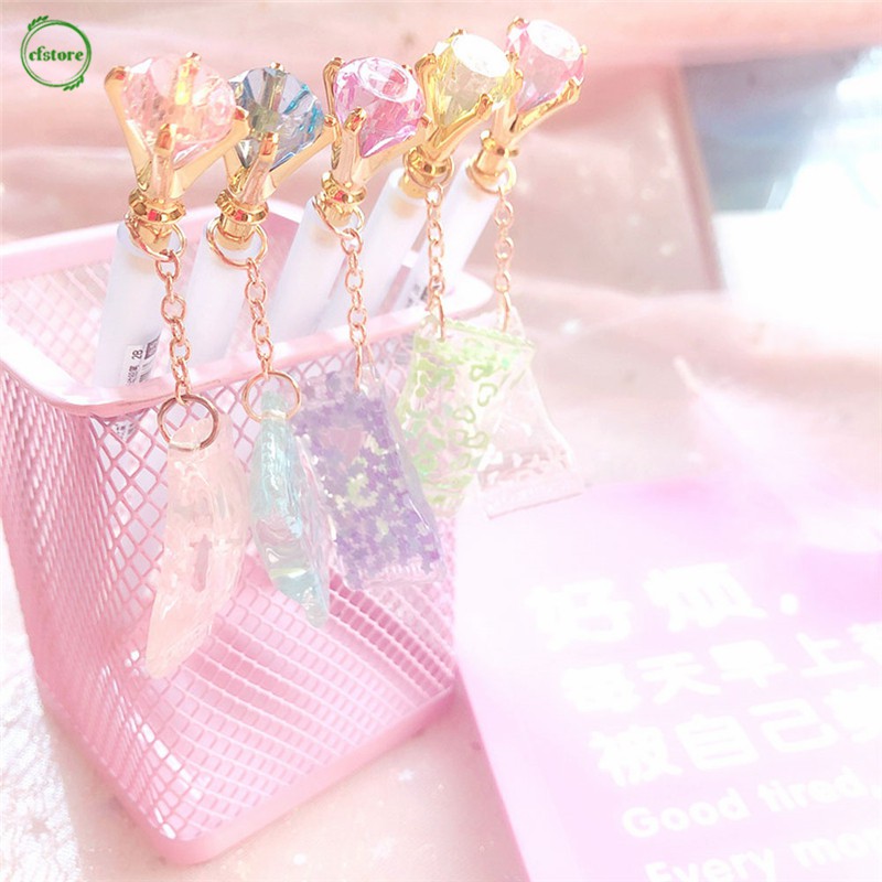 Bút chì bấm đầu 0.5/0.7mm thiết kế đầu hình kim cương kèm mặt phụ kiện dạng viên kẹo xinh xắn