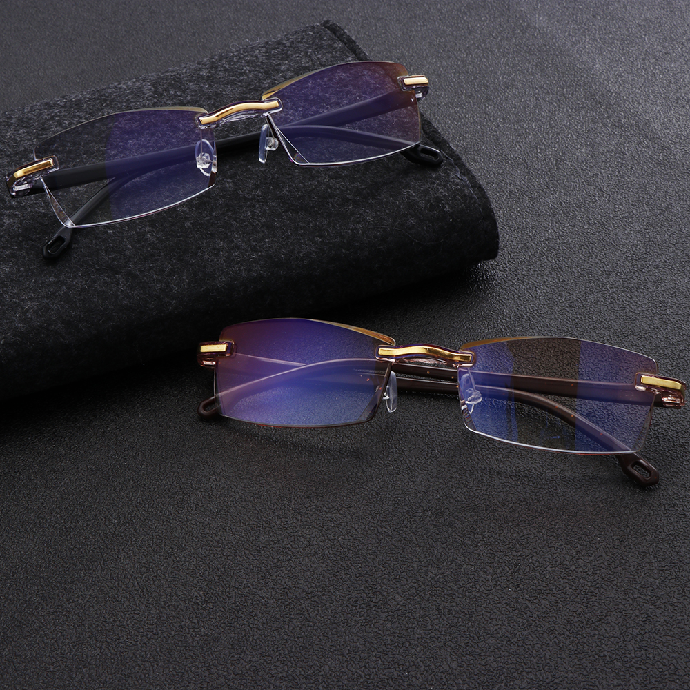YVETTE Rimless Ultralight Computer Gaming Goggles Diamond-cut Readers Eyewear Reading Glasses
