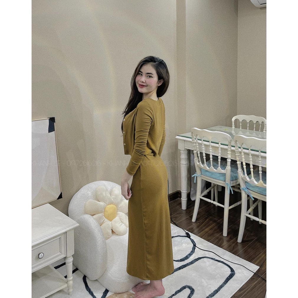 Set len mongtoghi 2 món áo khoác ngoài phối váy body dáng dài TH266