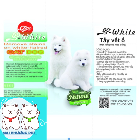 Orgo - (100ml) Go White Tẩy vết ố trên lông chó mèo dùng cho thú cưng lông trắng