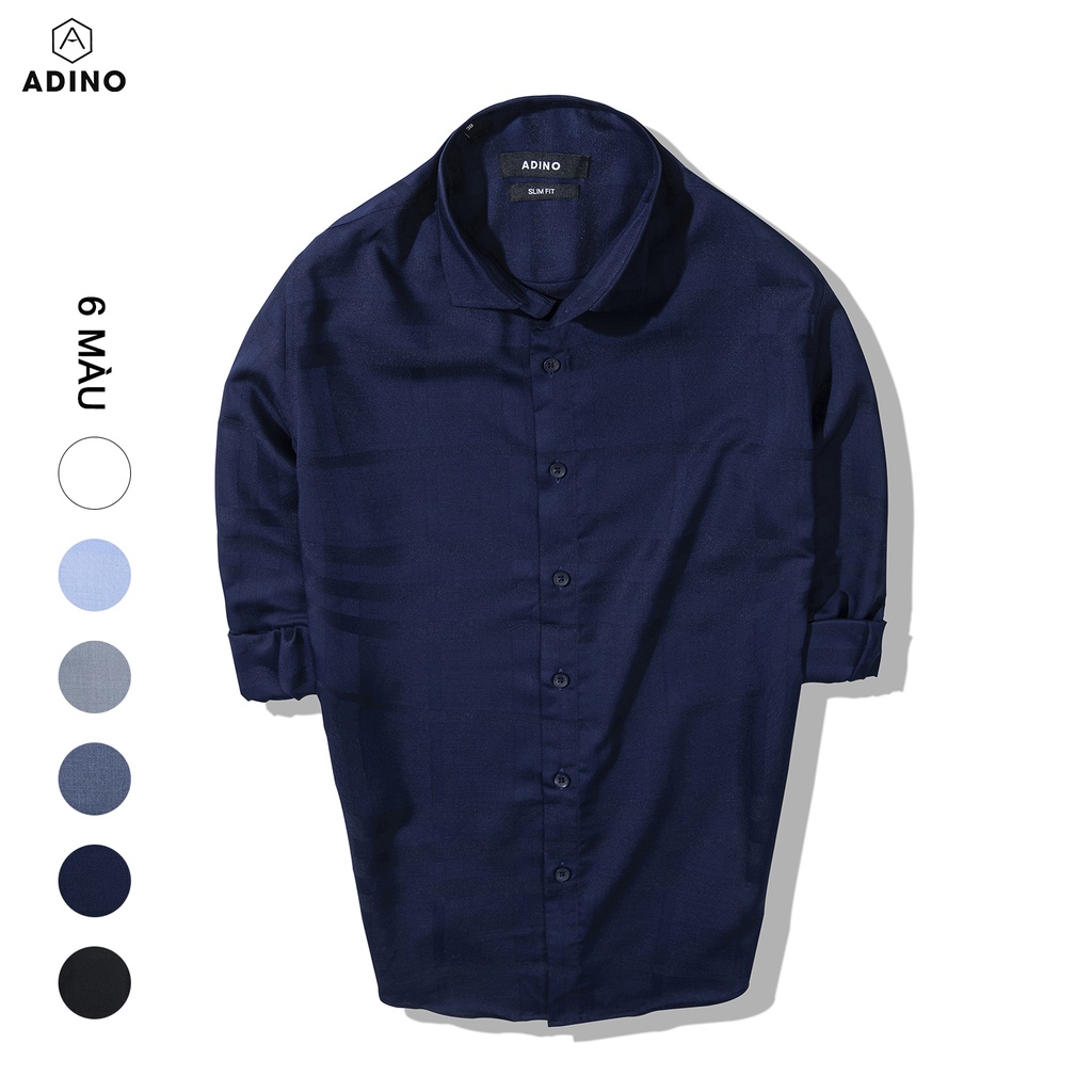 Áo sơ mi nam dài tay ADINO màu tím than kẻ BBR vải sợi sồi modal cao cấp mềm mịn dáng công sở slimfit trẻ trung S237