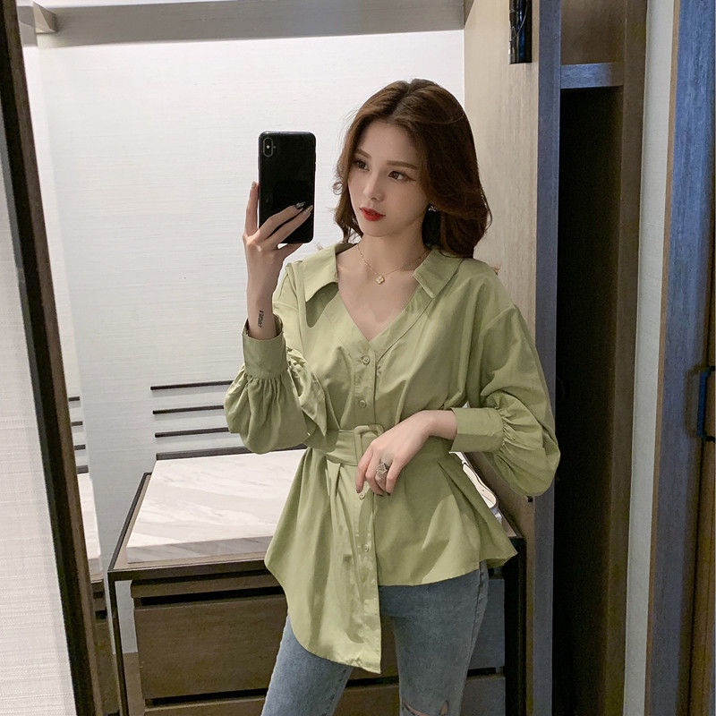Áo Sơ Mi Tay Dài Cổ Chữ V Dáng Ôm Thời Trang Quyến Rũ Cho Nữ