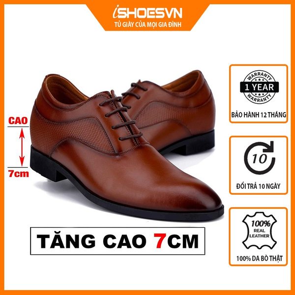 Giày công sở nam  da bò thật tăng chiều cao 7cm , da mềm, lên dáng cực sang