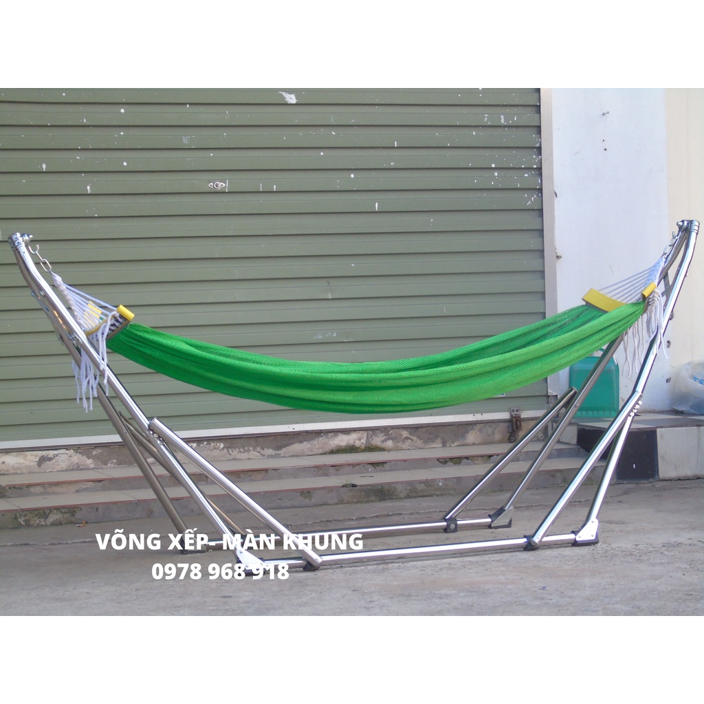 Võng xếp khung inox tặng lưới võng cán nhựa có gối