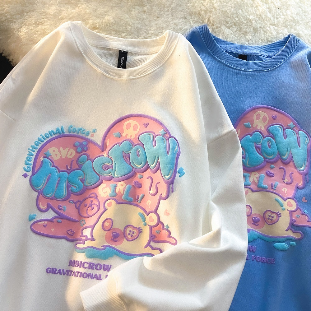 Áo thun ZHELIHANGFEI tay dài form rộng họa tiết in dễ phối đồ