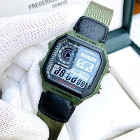 Đồng hồ Casio Nam AE-1200 dây vải thiết kế mặt vuông cổ điển chống nước - pin 10 năm xài siêu bền