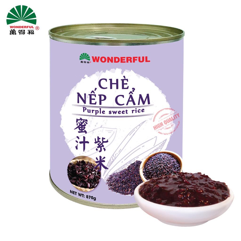 Chè nếp cẩm Wonderful lon 870g topping, thạch