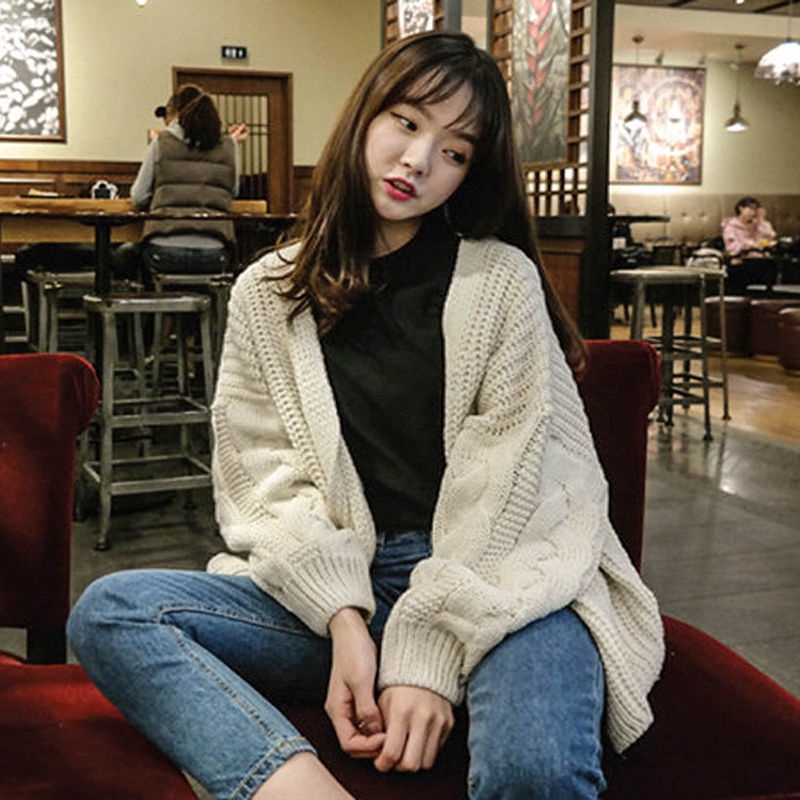 Áo khoác cardigan len dệt kim kiểu hoa cổ chữ V phong cách retro giản dị