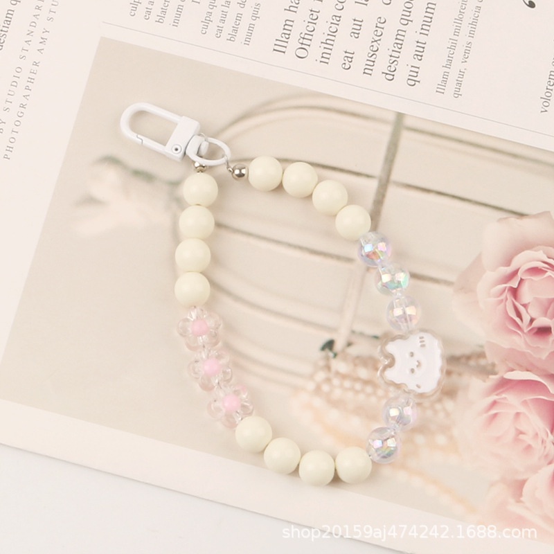 Vỏ Bọc Hộp Sạc Tai Nghe Chuỗi Hạt Tròn Màu Trơn Hình Thỏ Sáng Tạo