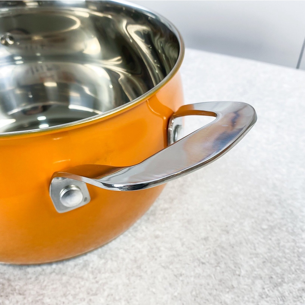 Bộ nồi chảo 5 món Arber An06smc màu cam, bộ nồi inox 304 cao cấp, bộ nồi 3 đáy siêu dày siêu chắc chăn