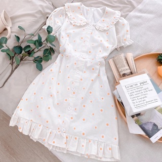 Đầm Xoè Hoa Cúc Nổi Cổ Bèo