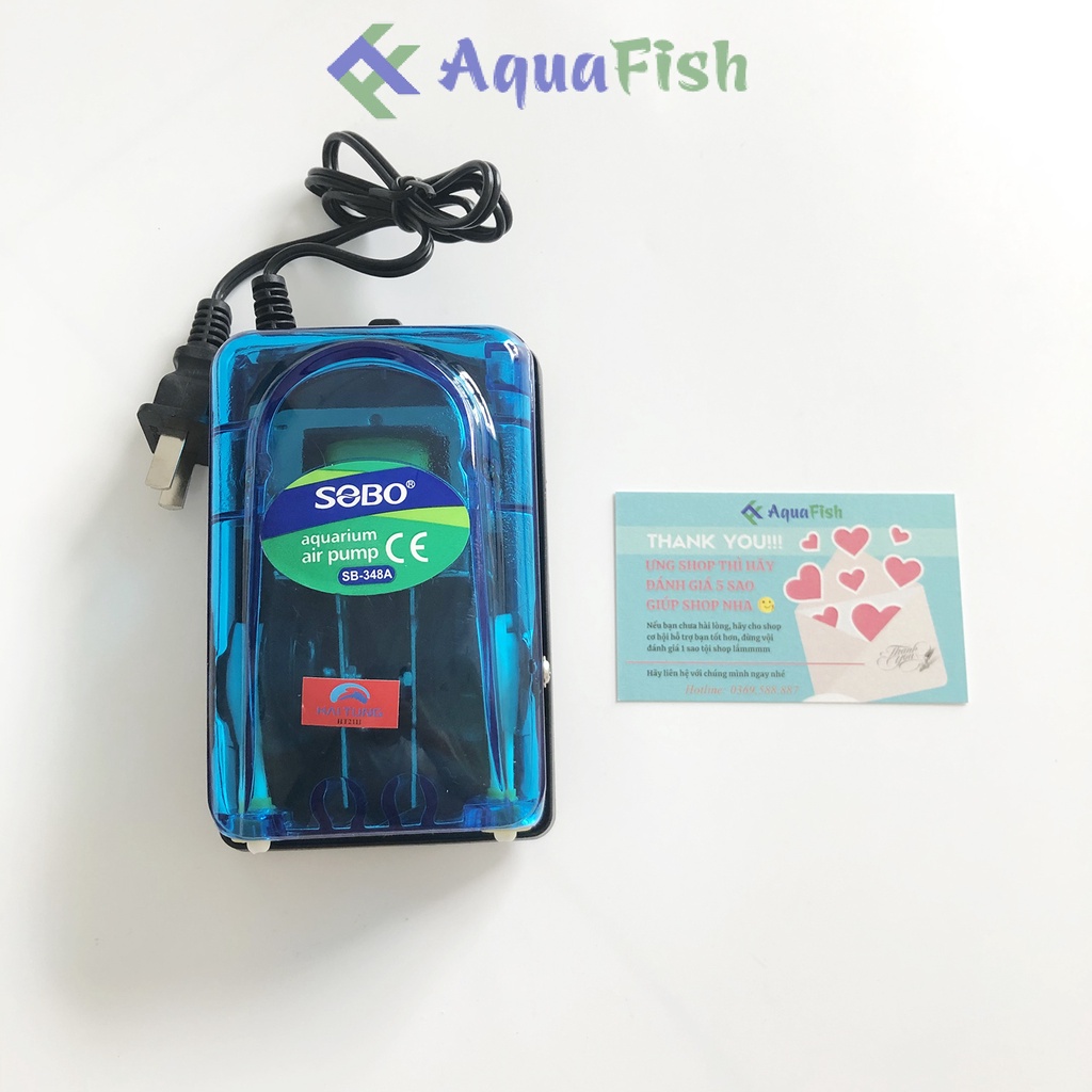 Máy sủi oxy 2 vòi, máy sục oxy bể cá Sobo SB-348a (máy sủi khí oxy khỏe, bền, tặng kèm 2 bộ dây quả sủi)