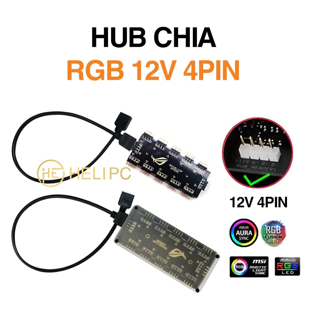 Bộ chia led quạt RGB 12V 4pin 10 cổng hỗ trợ tất cả Mainboard - Hub chia RGB 12V