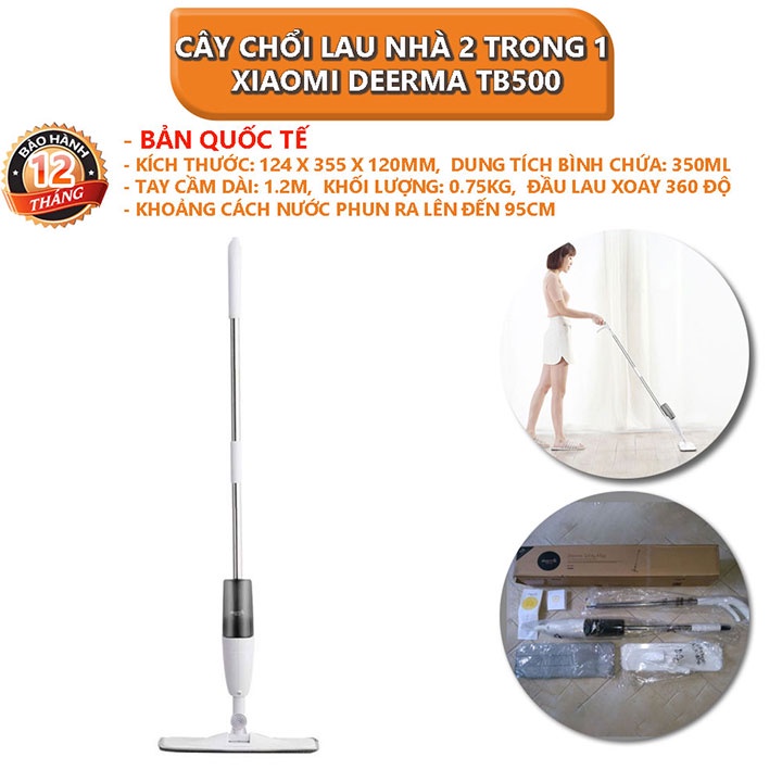 Cây chổi lau nhà 2 trong 1 Xiaomi Deerma TB500 vừa xịt nước vừa lau khô - Bảo hành 6 tháng