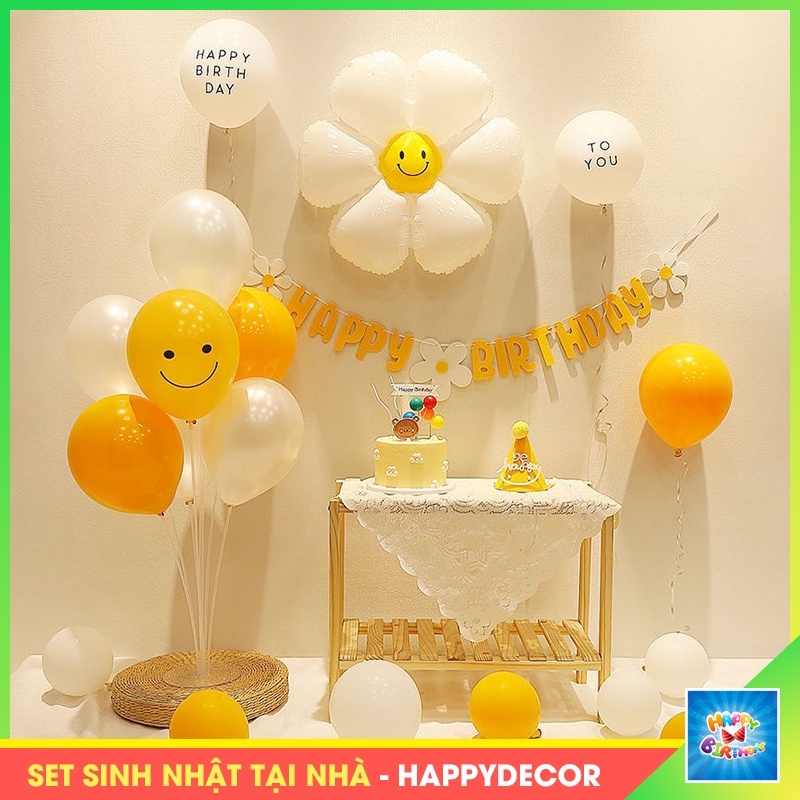 Set trang trí sinh nhật handmead tại nhà, Bộ bóng trang trí sinh nhật hình hoa cúc mặt cười cho bé