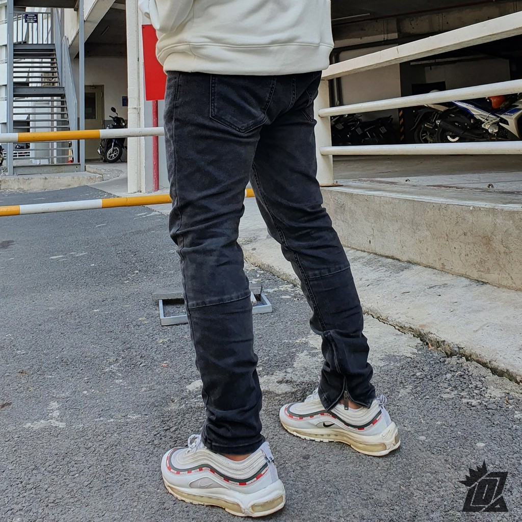 Quần jean nam streetwear chất bò DATINO khoá Zipper màu xám trơn Denim co giãn, bền màu giặt tay giặt máy.