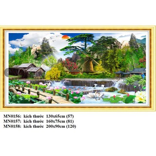 Tranh thêu chữ thập phong cảnh Sơn thủy hữu tình