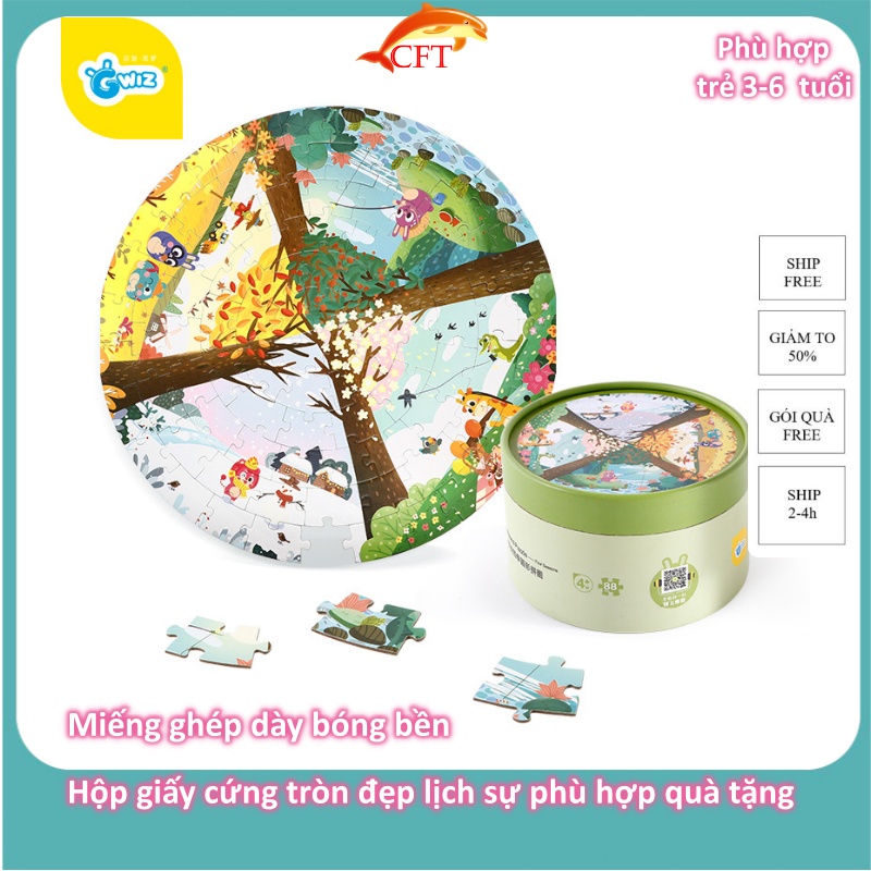 Xếp hình cho bé từ 3 tuổi bộ ghép hình puzzle hãng Gwizz 88 miếng ghép tạo bức tranh Xuân Hạ Thu Đông