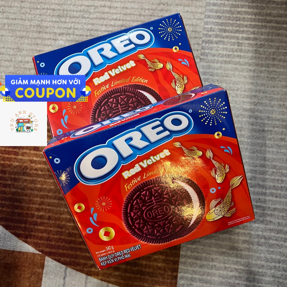 Hộp Bánh quy Oreo Red Velvet vị phô mai 342g Kinhdo phiên bản giới hạn Tết 2022 quà biếu tết