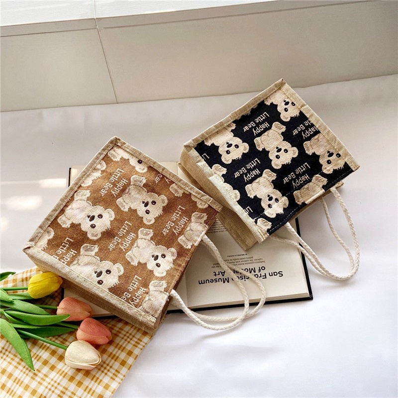 Túi Tote Đựng Hộp Cơm Trưa Bằng Vải Lanh Thời Trang Dành Cho Nữ