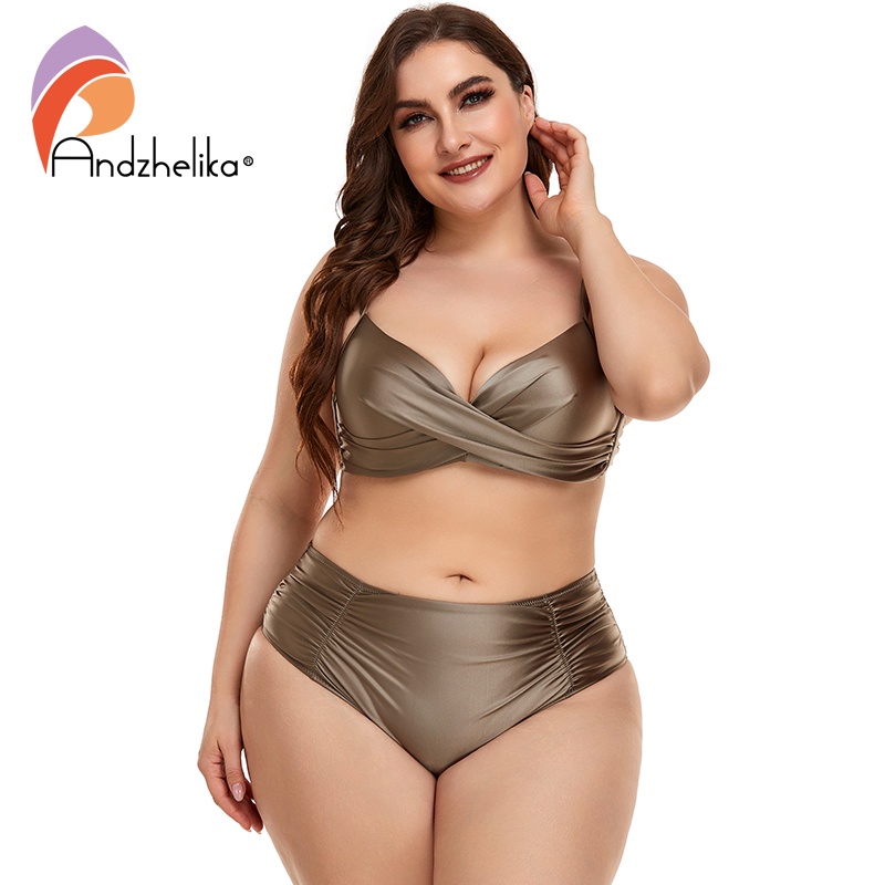 Bộ Đồ Bơi bikini Lưng Cao Màu Sắc Trơn Cỡ Lớn Thời Trang Cho Nữ