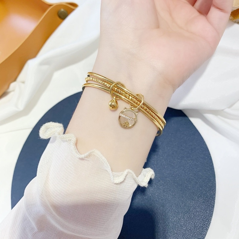 Lắc tay mạ vàng Vòng tay mạ vàng hạt charm tròn kèm chuông dễ thương