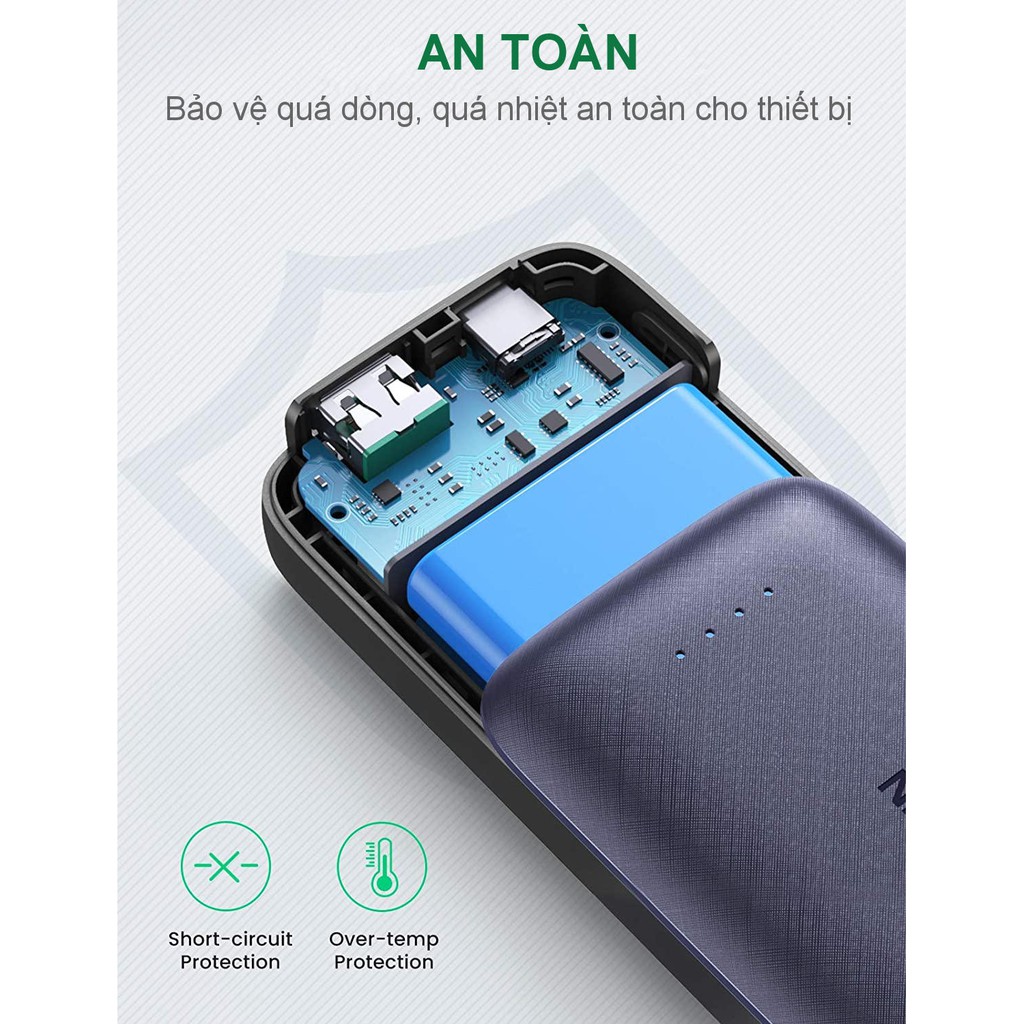 Pin sạc dự phòng mini 10000mAh 2 cổng UGREEN 80749 - PD + QC 3.0 18W Sạc nhanh iPhone 12 50% pin 30'