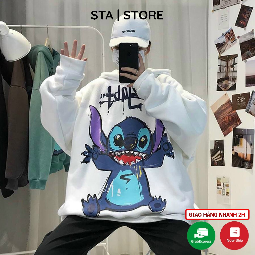 Áo Khoác hoodie Natthy Stitch ❤️ Áo khoác unisex ❤️ Áo khoác cho cặp đôi Thun nỉ form 70kg đổ lại siêu kute ms21