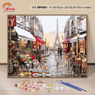Tranh tự vẽ tự tô màu theo số sơn dầu số hóa phong cảnh phố hoa Paris tháp Eiffel DP0001 - HaLa Store